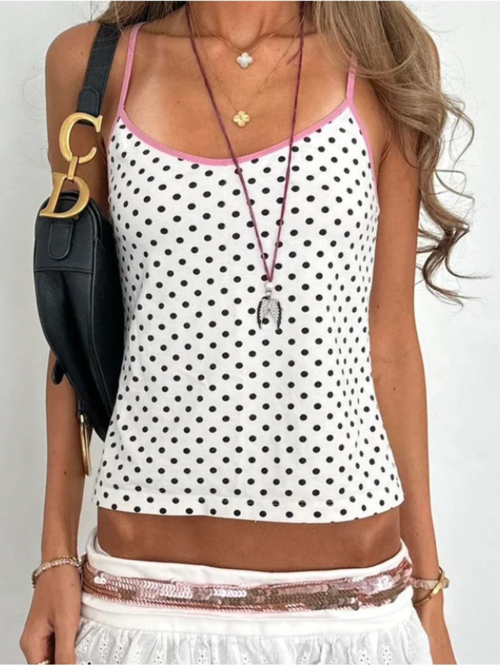 Vintage VS PINK Polka Dot Cami with Pink Trim